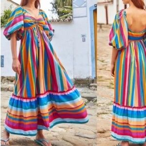 Farm Rio Striped Scarf Maxi Ruffle Dress in size Medium